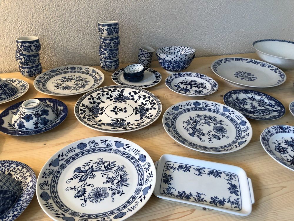 Geschirrset 37teilig BlauWeiss Bavaria, Zwiebelmuster etc. Kaufen