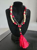 Halskette u Armband Keramik,Seidenbommel,Rot,Weiss,Schwarz,