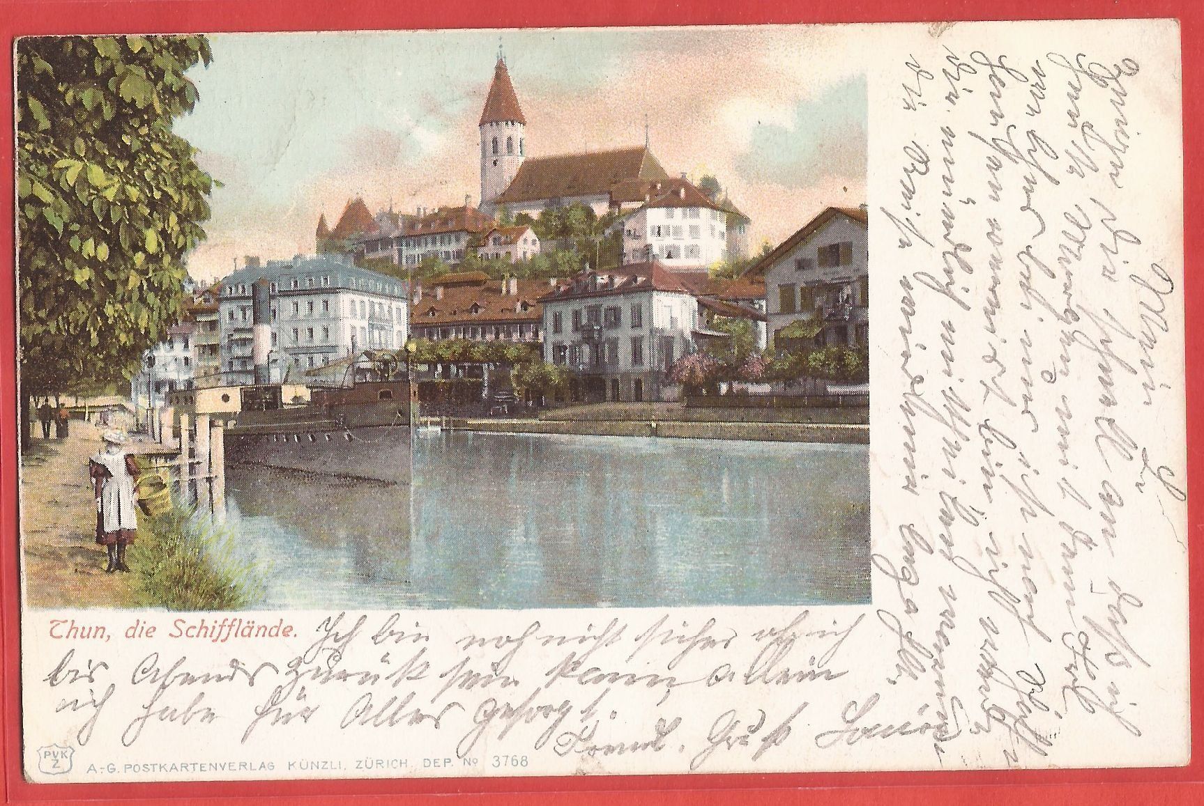 Cartoline postali: Thun - Schifflände mit Dampfschiff - 1902 – Usato da Fislisbach venduto da Porano