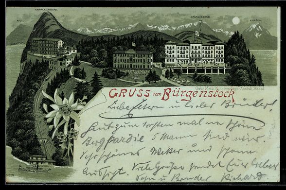 Cartoline postali: Mondschein-Lithographie Bürgenstock, Ho – Usato da Berlin venduto da bartko-reher