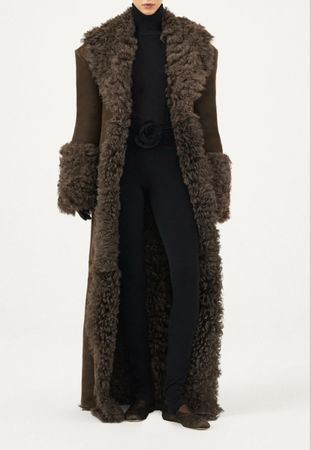 Long Suede Shearling belted Coat