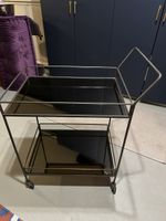 Bar Cart with 2 Shelves and Wheels Metal Frame Black Glass