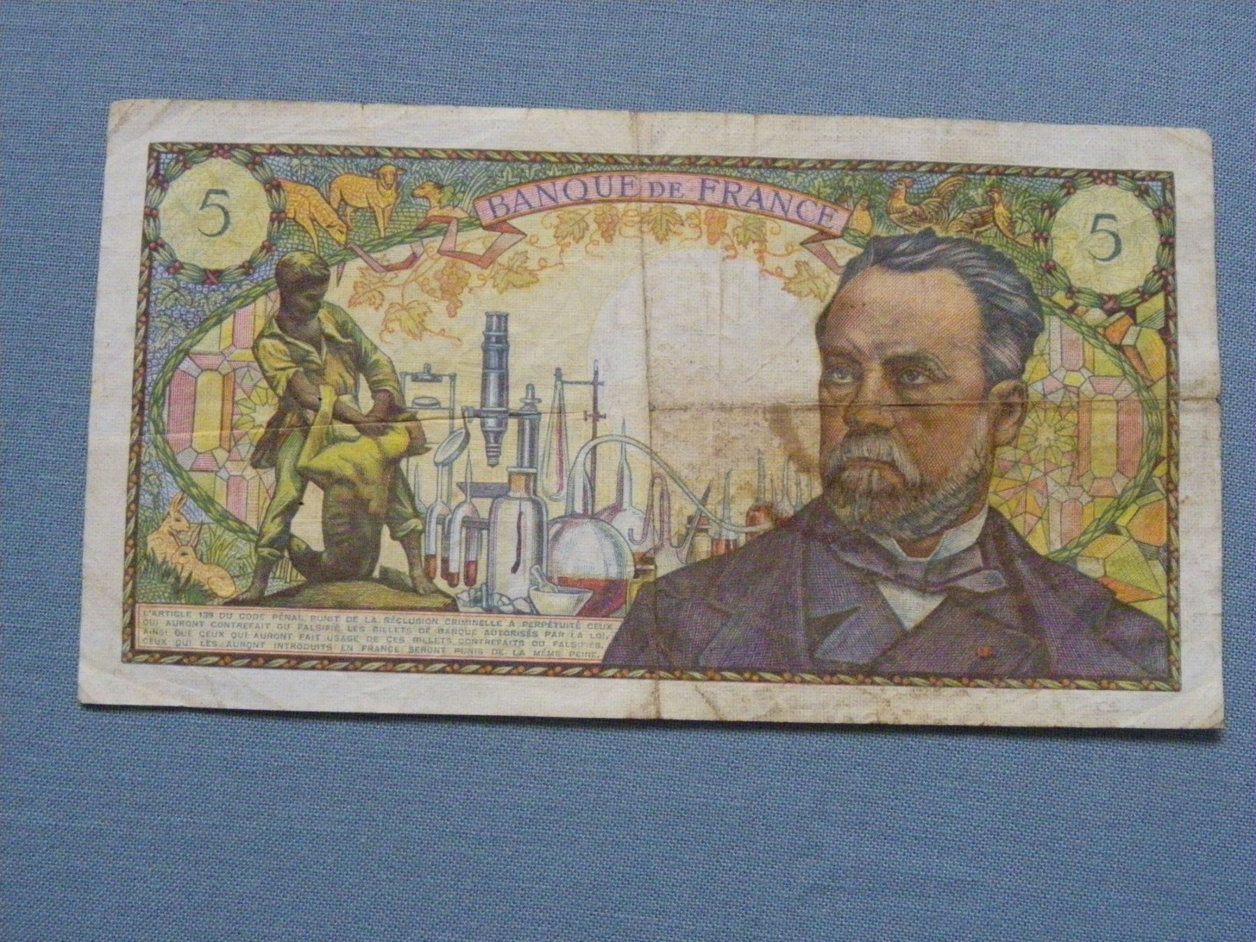 Banconote: Seltene 5 France Note, Pasteur, 1967, L.72, Top Zustand – Usato da Untersiggenthal venduto da Gas61 1