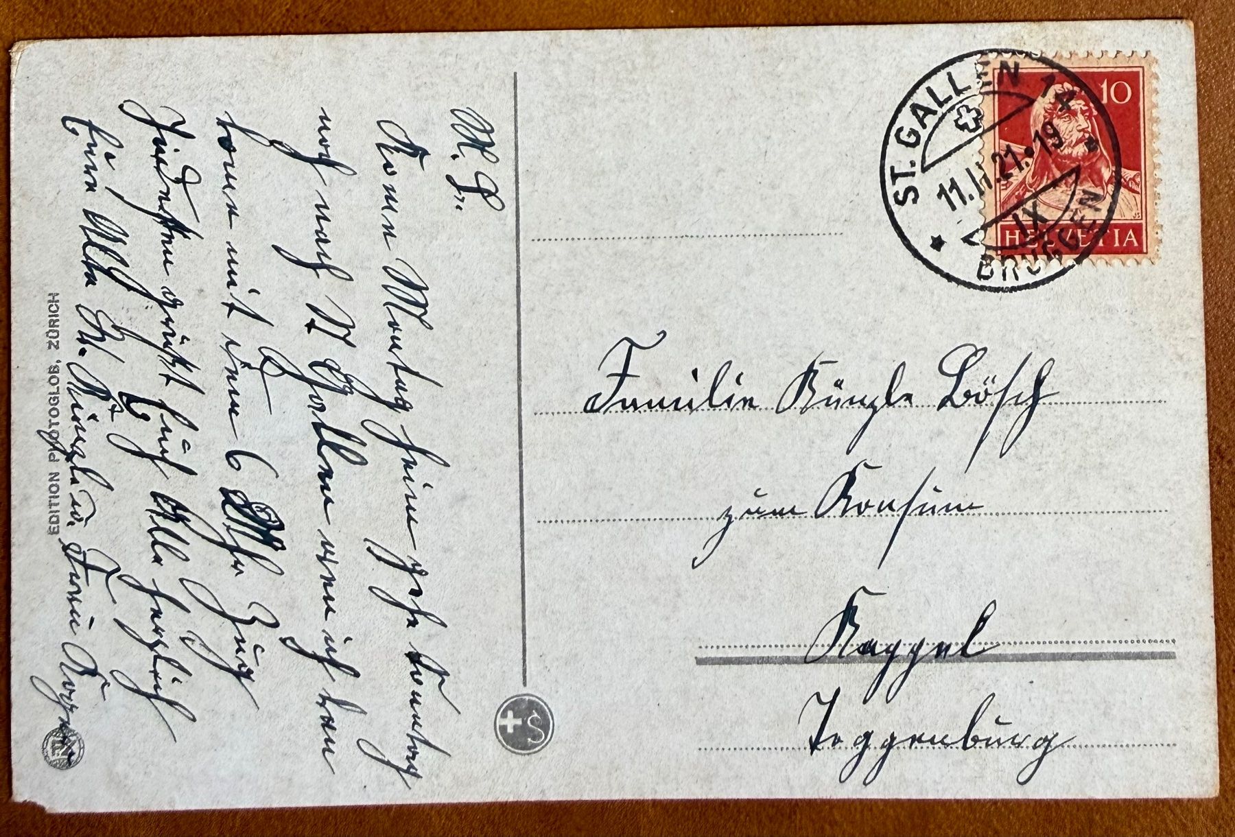 Cartoline postali: St. Gallen - Scheffelstein 1921 – Usato da Lutry venduto da Ediego 1