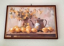 Teekanne mit Zitronen, Öl auf Leinwand gerahmt 31x21cm
