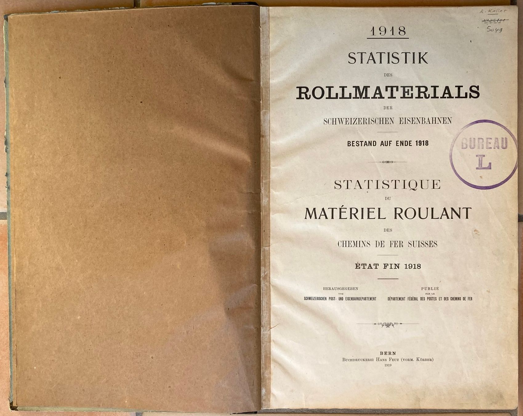 SBB/CFF/FFS Dokumente: 1918 Statistik Rollmaterials der SBB/Statistique Matériel .. – Gebraucht aus Versoix von Decapod 2