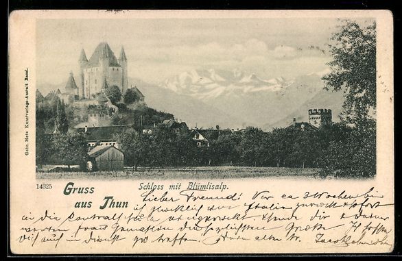Ansichtskarten: AK Thun, Schloss mit Blümlisalp – Gebraucht aus Berlin von bartko-reher