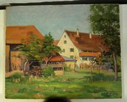 Alois Ebner Junior Bauernhaus Oel auf Pavetex