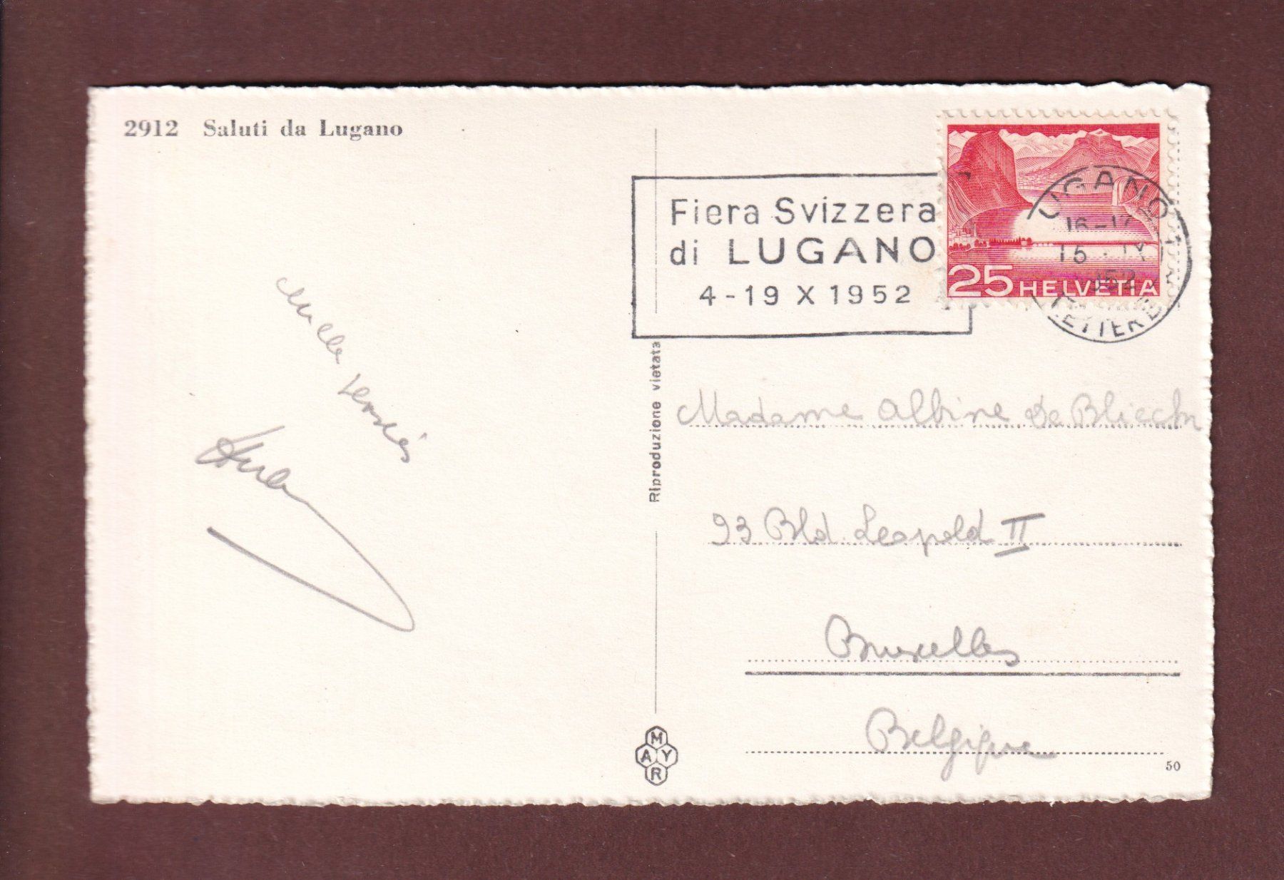 Cartoline postali: LUGANO - 2 images - 1952 – Usato da Pully venduto da nicecards-shop 1