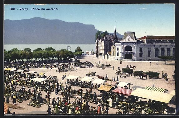 Cartoline postali: AK Vevey, place du marche – Usato da Berlin venduto da bartko-reher