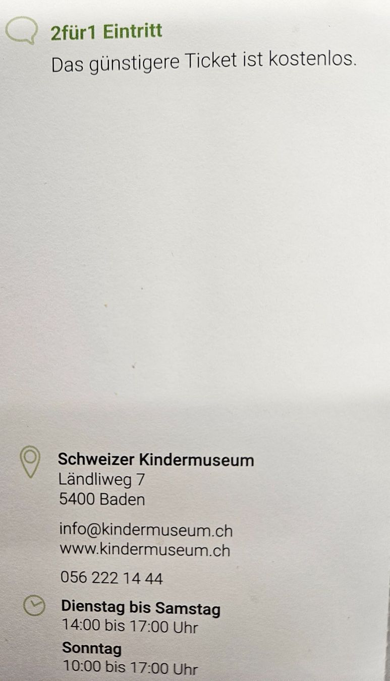 Buoni: Kindermuseum Eintritt Baden – Nuovo e nell'imballaggio originale da Uezwil venduto da Jasmin_ 1