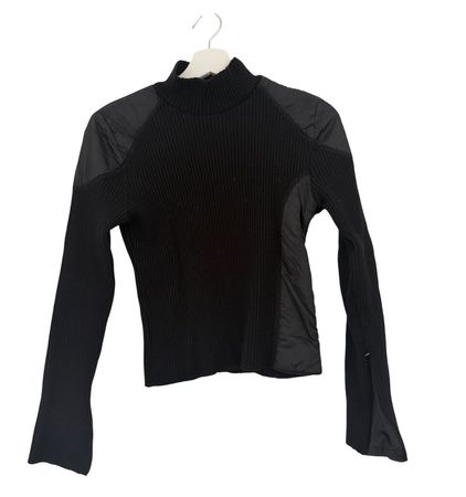 Black Ribbed Knit Sweater with Nylon Inserts Size S