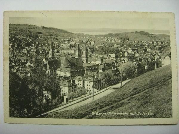 Cartoline postali: AK  St. Gallen Totalansicht mit Bodensee – Usato da Gundetswil venduto da Egro01