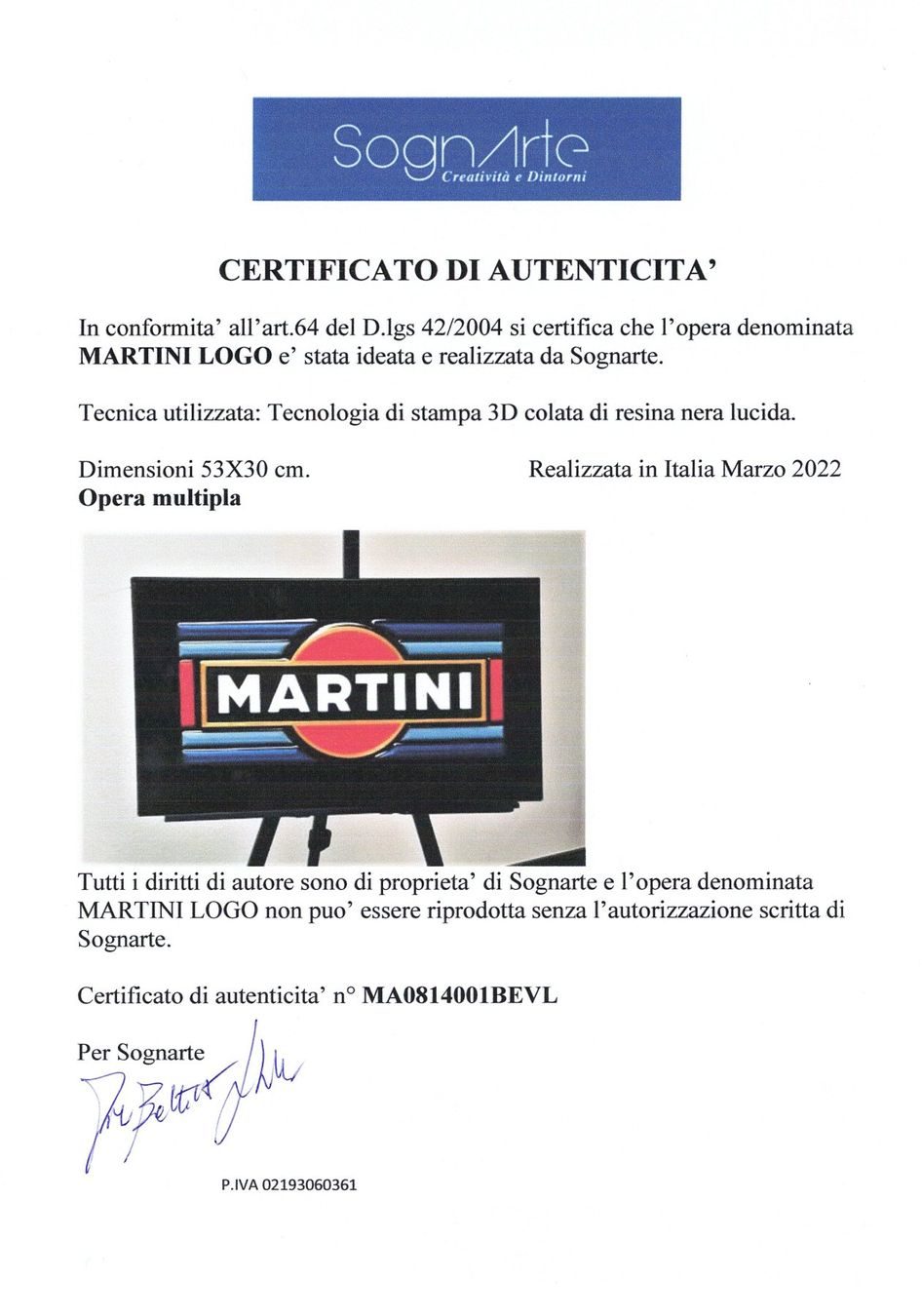 Dipinti: MARTINI Logo 3D print exclusive artwork - with Certificate – Nuovo e nell'imballaggio originale da Le Mont-sur-Lausanne venduto da luxurylover 7