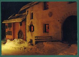 Abendstimmung in Engadiner Dorf, 1984, ungelaufen