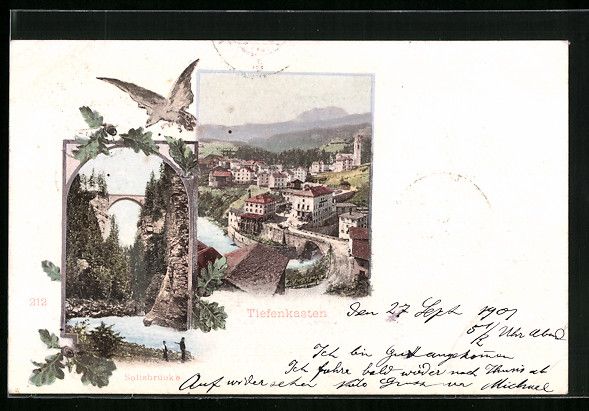 Cartoline postali: Tiefencastel, Ortsansicht mit Solisbrüc – Usato da Berlin venduto da bartko-reher