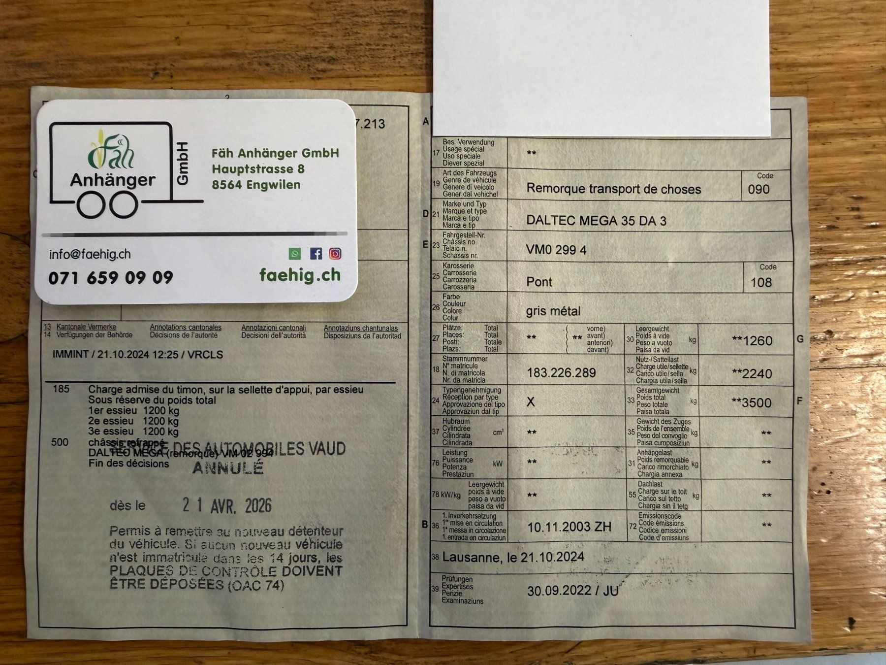 Daltec Rimorchi: Drehschemelanhänger mit Blechboden / DALTEC Mega 35 DA3 – Usato da Engwilen venduto da FaehAnhaengerGmbH 8