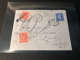 Austaxierter Brief 1946 von England nach Zürich