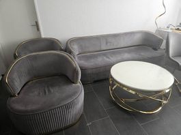 Sofa Set, mit Essstühle King Style Grau/Gold
