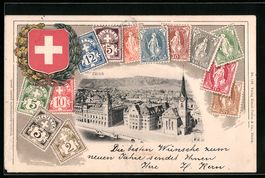 Präge-AK Zürich, Ortsansicht, Briefmar