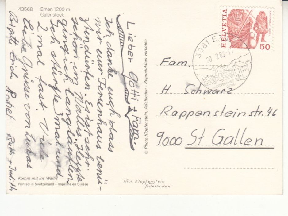 Cartoline postali: Ernen 1986 – Usato da Bürglen TG venduto da StampGraf 1