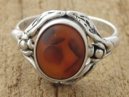 Antik Ring Silber 835 + MP Bernstein floral Blüte Blätter