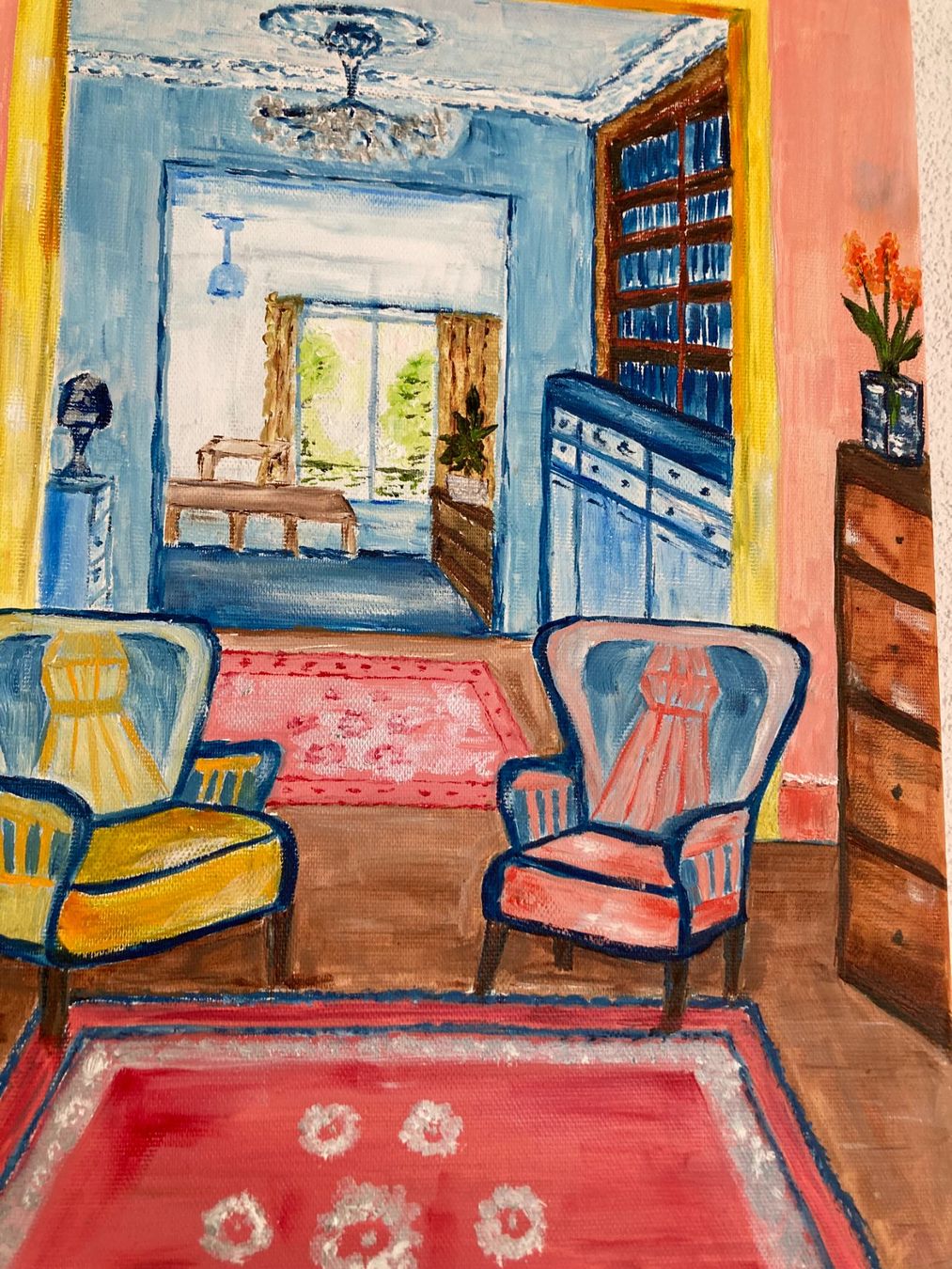 Dipinti: Gemälde, Öl auf Leinwand, Wohnzimmer Interieur, Kunst – Nuovo (secondo la descrizione) da Cham venduto da Felha 4