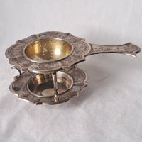 Antik 800 Silber Teesieb mit Abtropfschale 