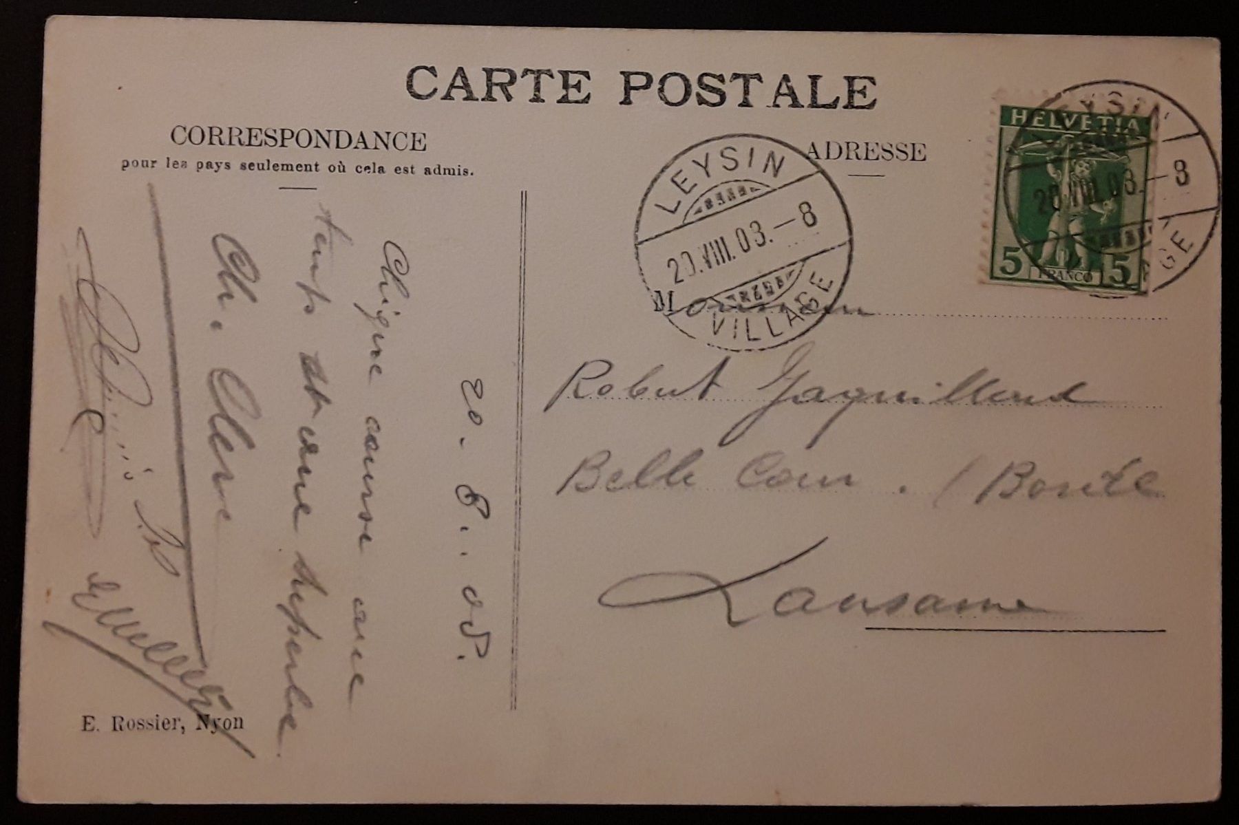 Cartoline postali: 1908: Carte Chalet et Lac d'Ai – Usato da Walperswil venduto da Tcheidi 1