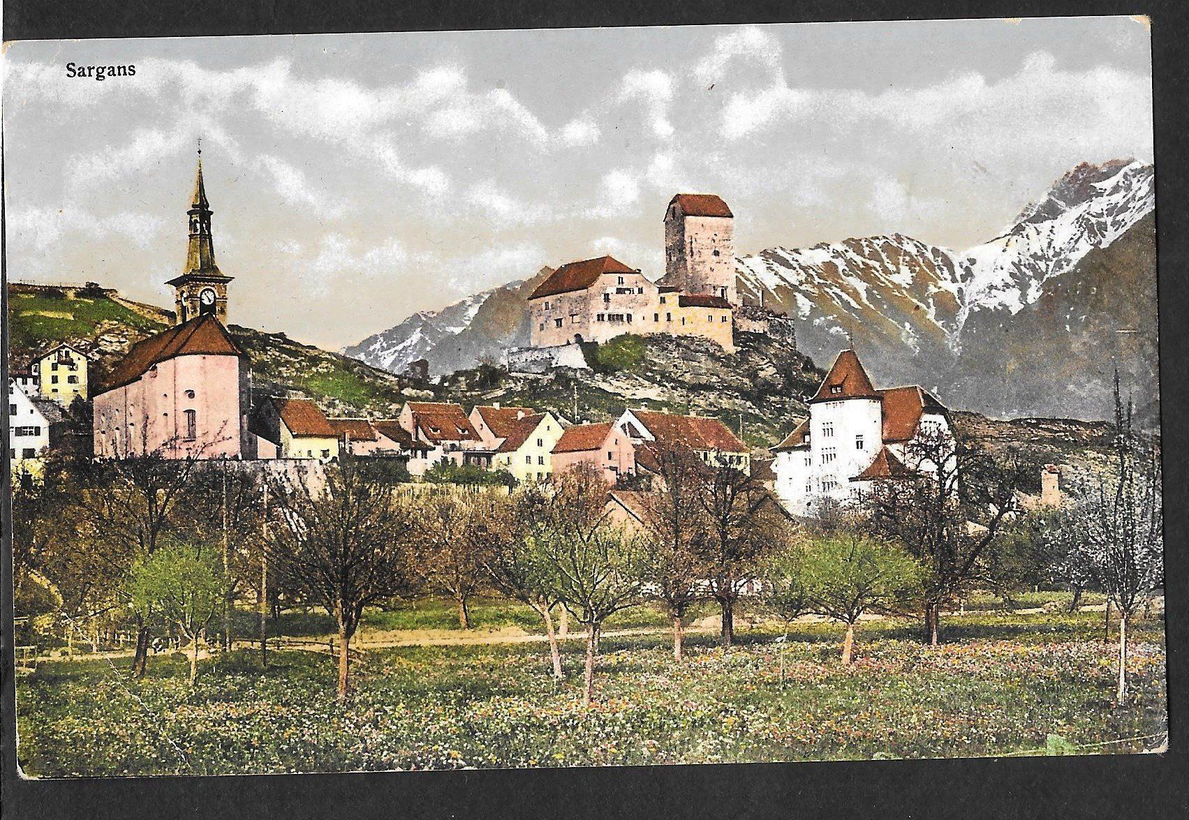 Ansichtskarten: Sargans Teilansicht mit Schloss – Gebraucht aus Olten von clotaldi