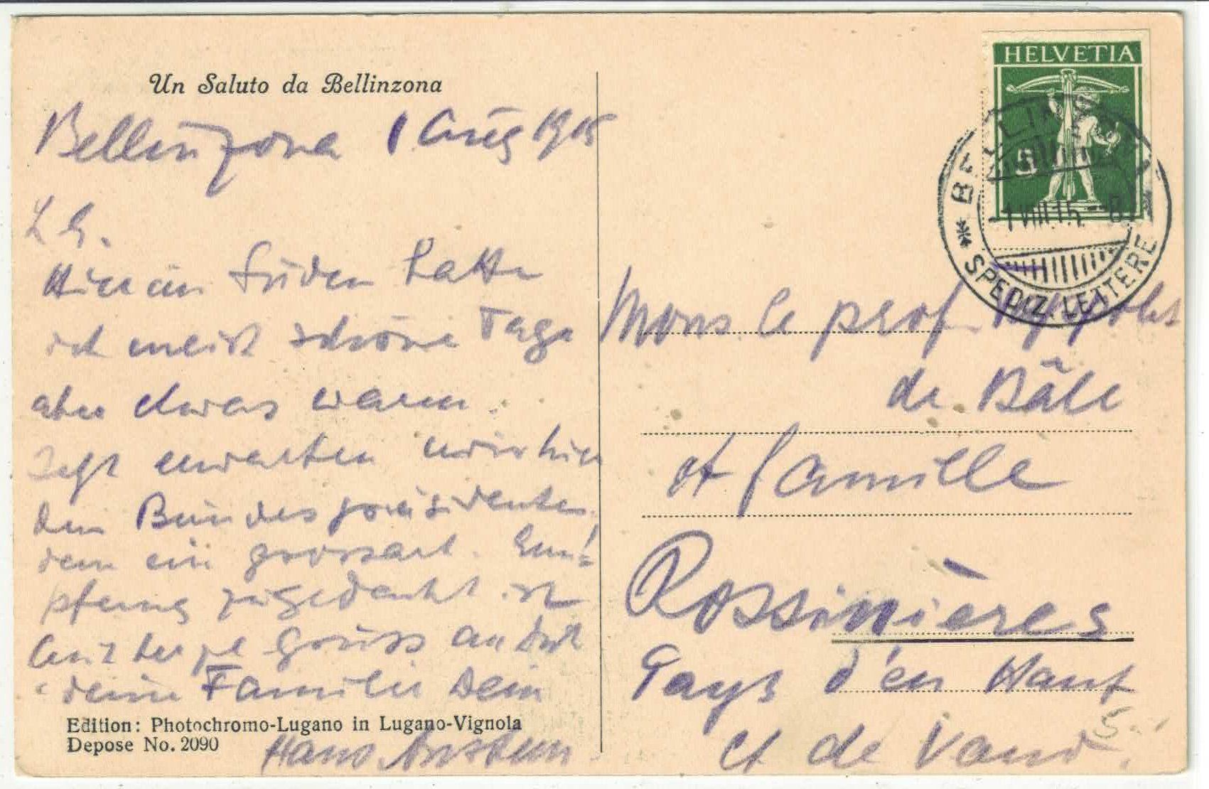 Cartoline postali: Bellinzona - Castello Uri – Usato da Ettingen venduto da Kartenplanet 1