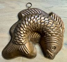 Grosse antike Backform Kupfer Fisch Fischmotiv vintage