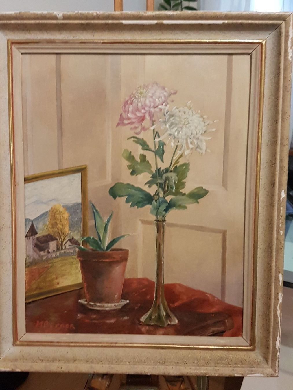 Dipinti: Ölgemälde Stillleben "Chrysanthemen" - signiert M. Berner – Usato da Glattbrugg venduto da casabelavista