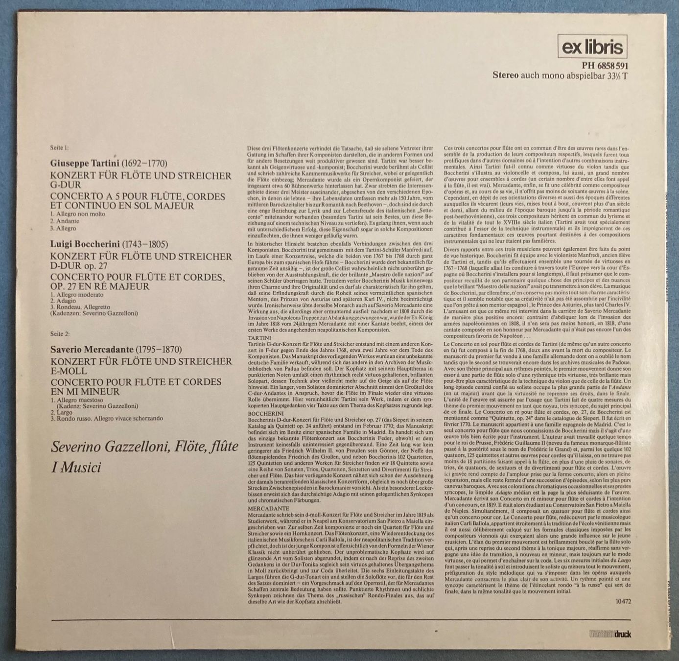 Vinyles: LUIGI BOCCHERINI.... - FLÖTENKONZERTE – D'occasion à Poliez-Pittet par Newtown-Records 1