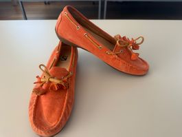 Damenschuhe Mokassins orange Gr.38 Wildleder guter Zu...