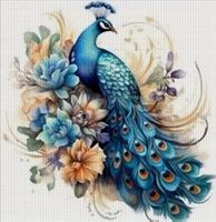 Kreuzstich-Handarbeit-Sticken-Geschenk-Bild-Pfau  30x30cm