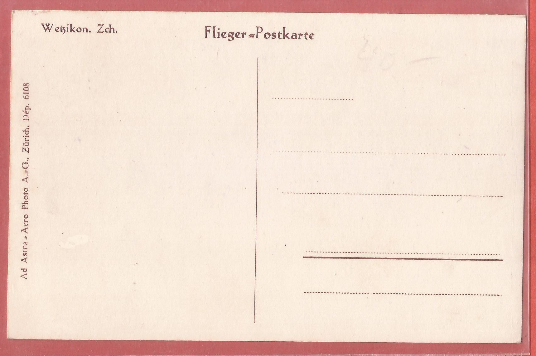 Ansichtskarten: Wetzikon - ad-astra Flugaufnahme ca. 1925 – Gebraucht aus Fislisbach von Porano 1