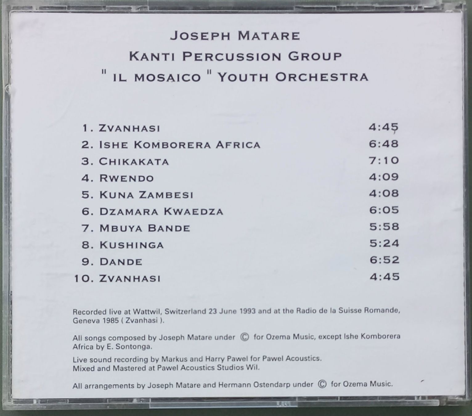 CD: CD - Joseph Matare - Kanti Percussions Group – Usato da Niederuzwil venduto da lubimaja 1