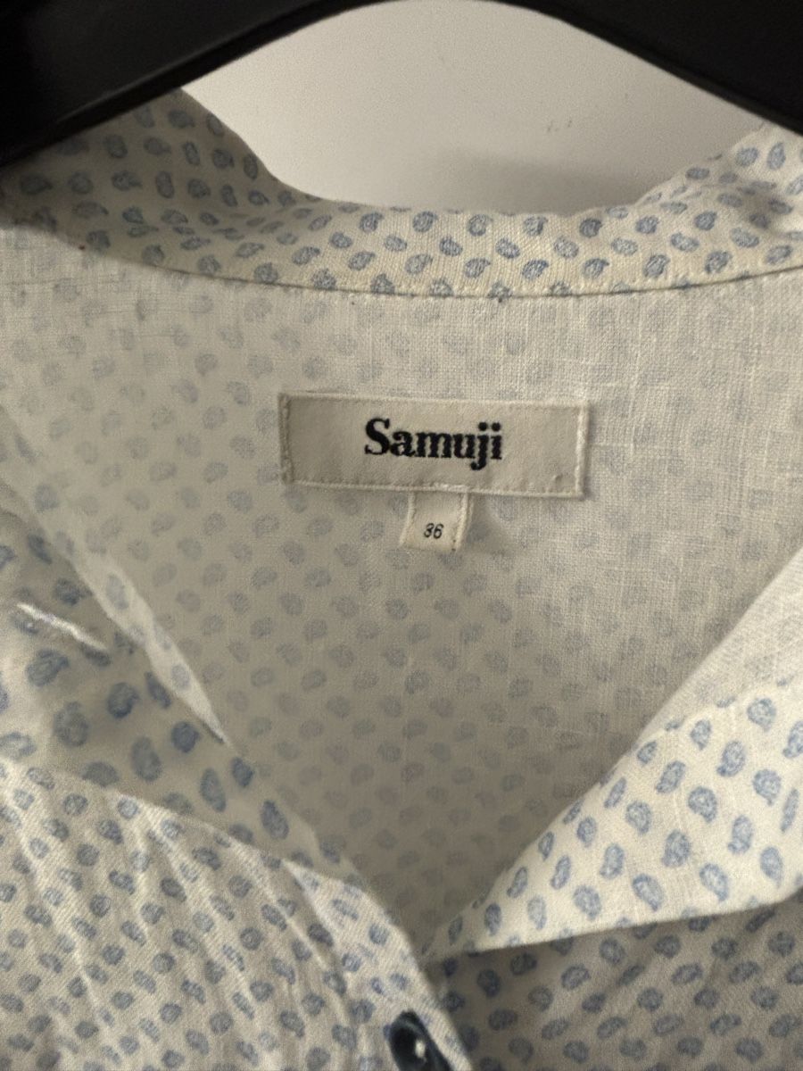 Camicette: Samuji Leinen Bluse, Grösse 36, hellblau gemustert – Usato da Zürich venduto da marykari37 1