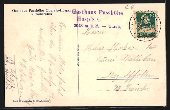 Ansichtskarten: Tujetsch, Oberalppass, Gasthaus Passhöh – Gebraucht aus Berlin von bartko-reher 1