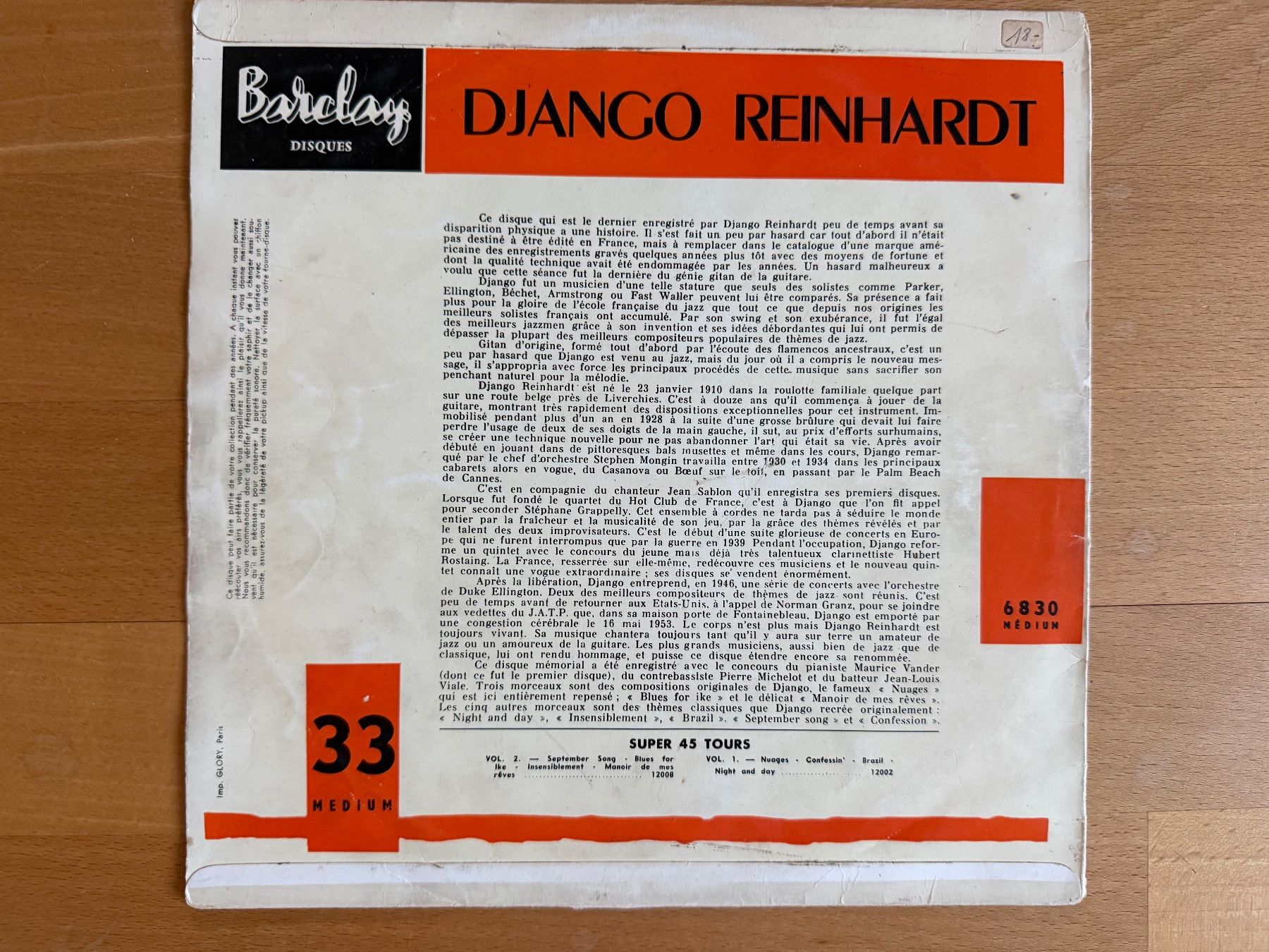Dischi in vinile: DJANGO  REINHARDT  MEDIUM 6830   LP Vinyl – Usato da Subingen venduto da ArtBead 1