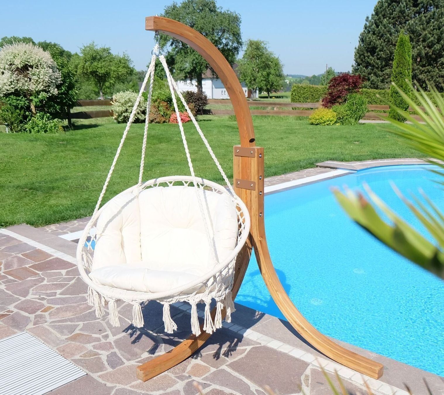 Poltrone pensili da giardino: DESIGN Hängekorb Hängesessel aus Holz – Nuovo e nell'imballaggio originale da Wallenwil venduto da toesstal-vertrieb 2