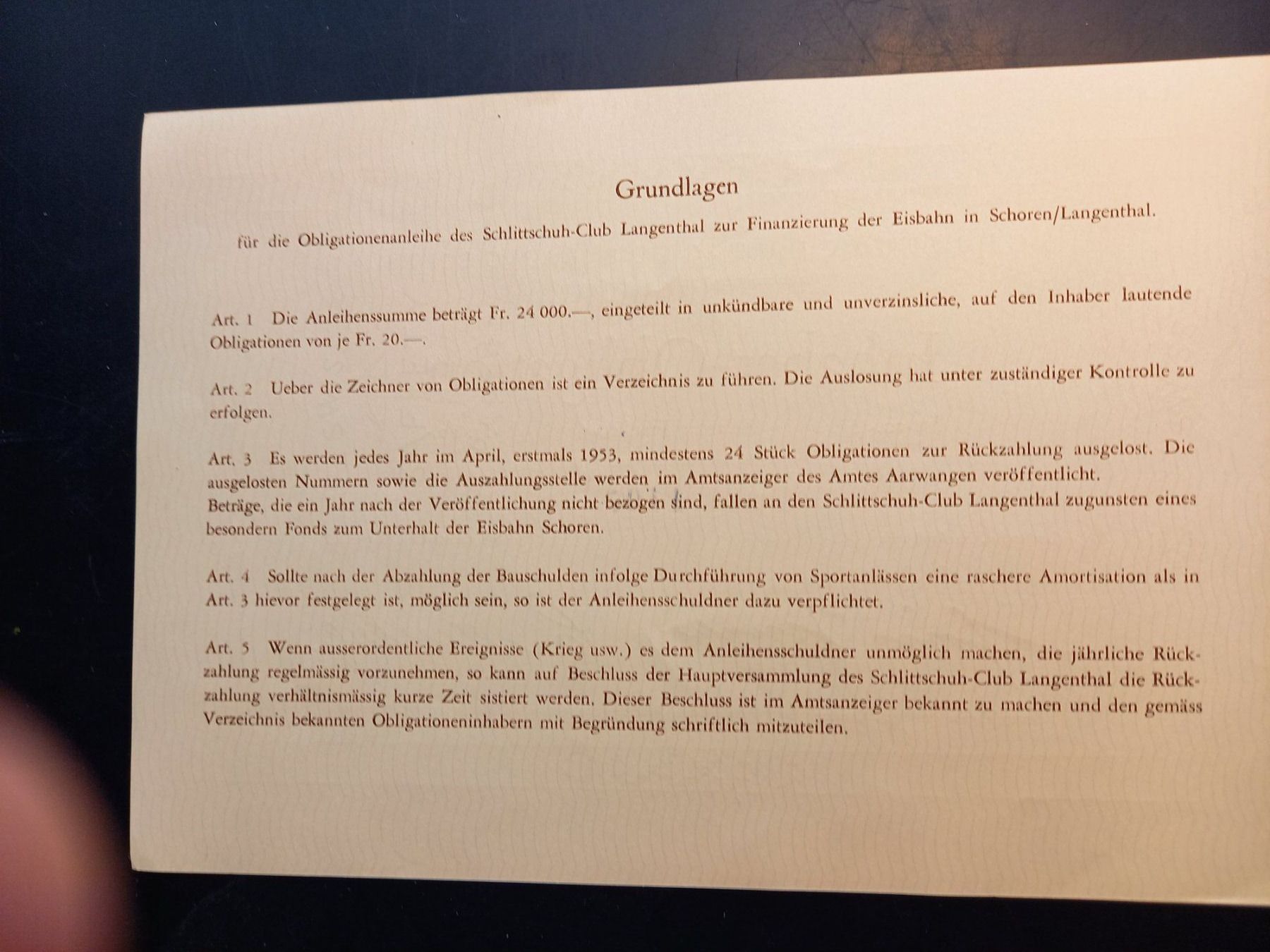 Documenti: Schlittschuh-Club Langenthal 1952 – Usato da Herzogenbuchsee venduto da Herkules9 1