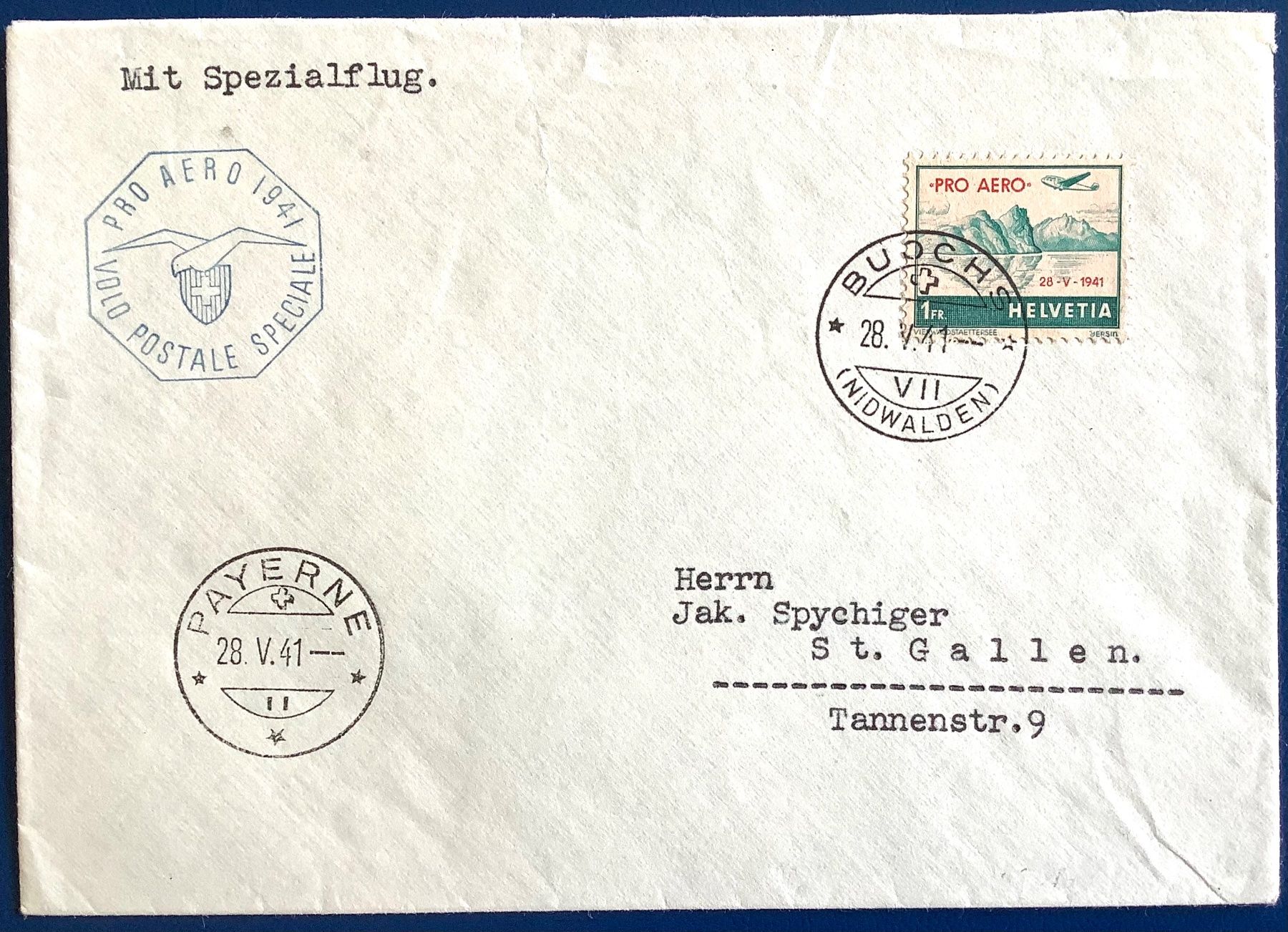 Tutti i francobolli: 1941 Flugpost - Pro Aero / Buochs - Payerne – Usato da Liestal venduto da Skunk02