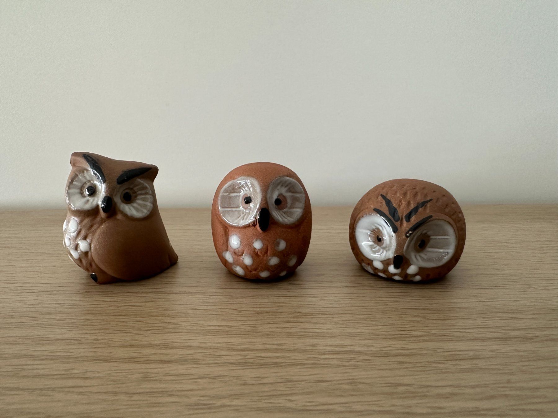 Figuren: 3 Eulen Setzkastenfiguren / Tonfiguren (ca. 4.5cm) – Gebraucht aus Urdorf von Erika666