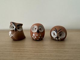 3 Eulen Setzkastenfiguren / Tonfiguren (ca. 4.5cm)
