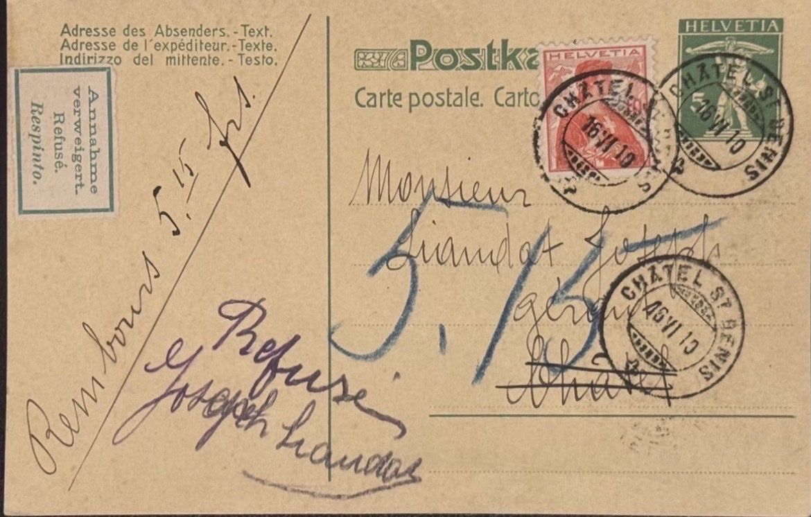 Tous les timbres: Alte Postkarte mit Stempel Chatel-St. Denis 1910 – D'occasion à birsfelden par tim0444