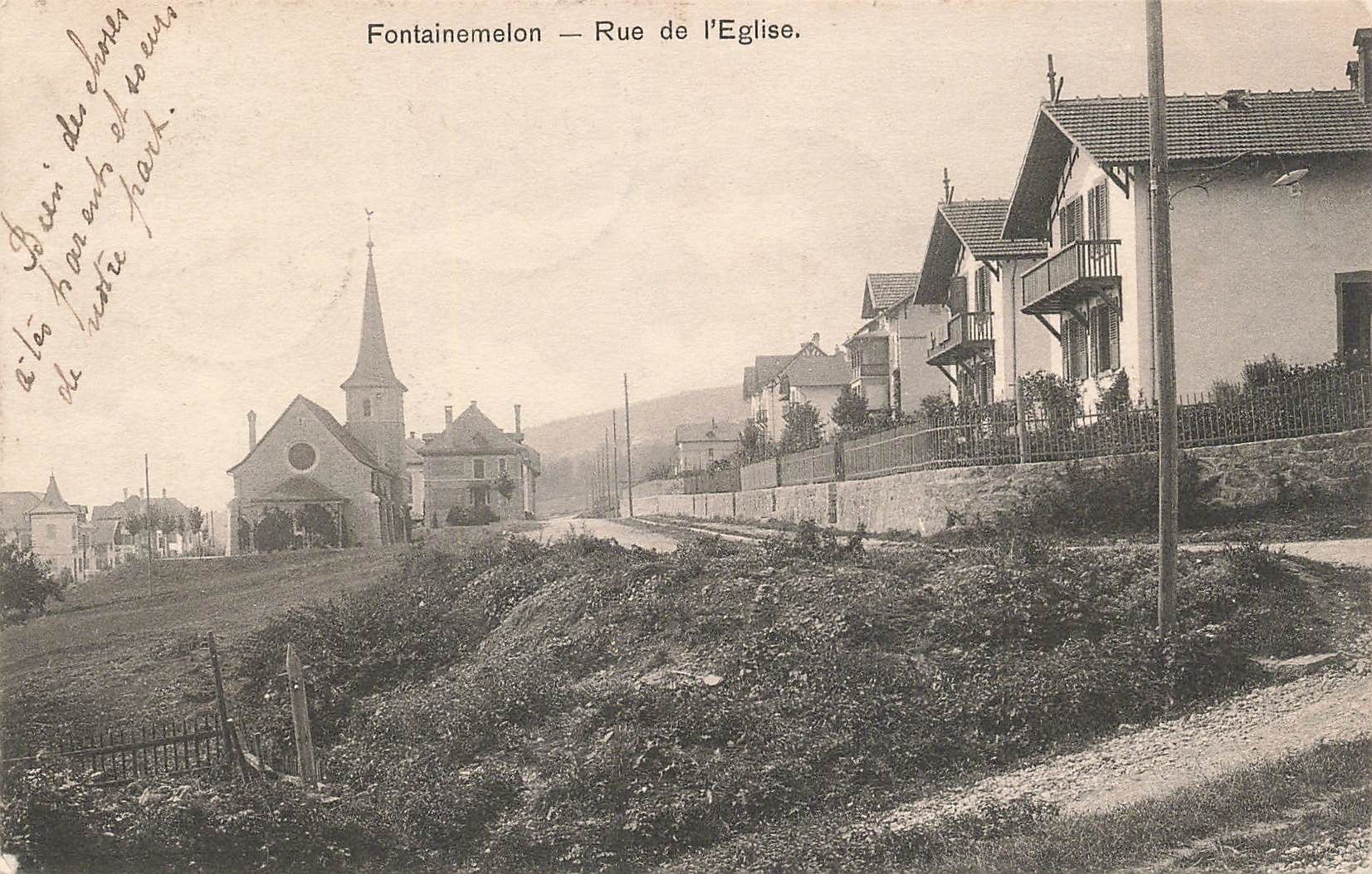 Ansichtskarten: Fontainemelon NE Kirchstrasse – Gebraucht aus Biasca von Blenio71
