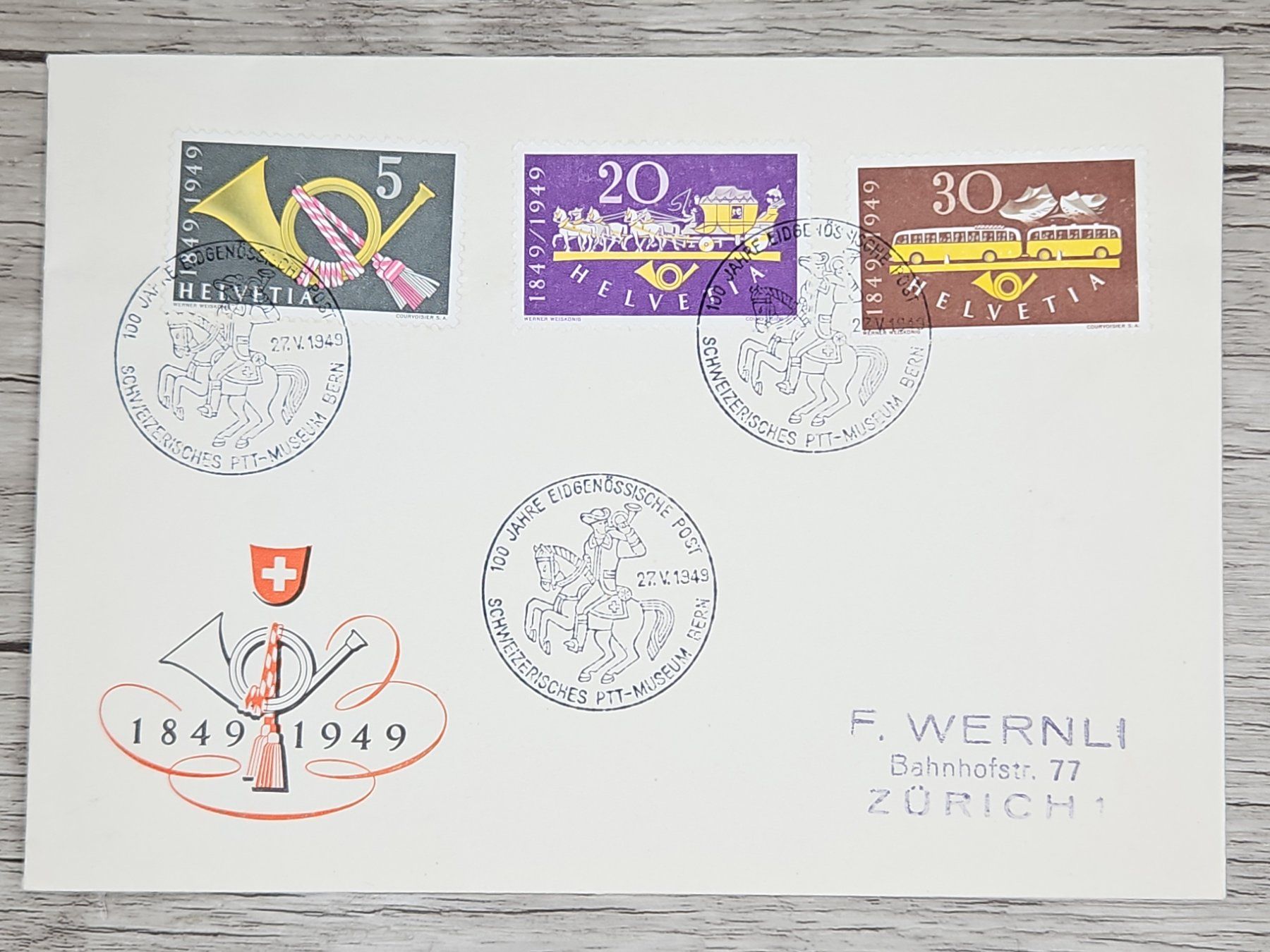 Tutti i francobolli: CL01 Enveloppe + Timbre Suisse 1949 – Usato da Cousset venduto da Patrick_Collections