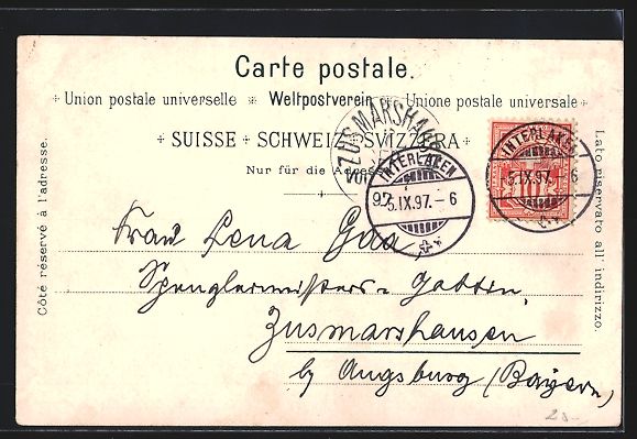 Cartoline postali: Litho Interlaken, Eisenbahn am Stadtrand – Usato da Berlin venduto da bartko-reher 1